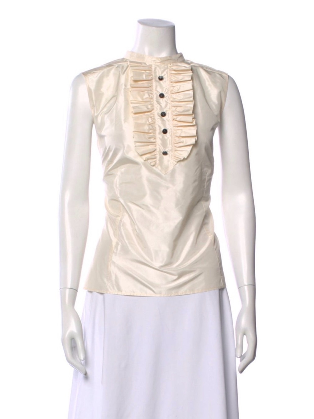 CHANEL Cream Ruffled Front Sleeveless Blouse